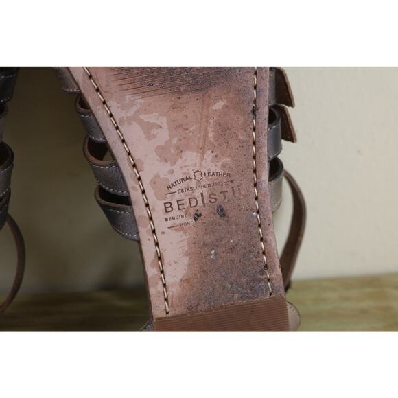 Bed Stu Sandals 7 Gray Leather Cafe Latte Rustic Miya Gladiator Shoes Boho - Picture 12 of 12